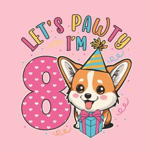 8th Birthday Cute Corgi Let´s Pawty Girls T-Shirt