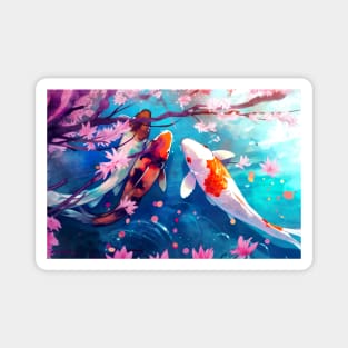 Peaceful Koi Pond with Cherry Blossoms - Anime Wallpaper Magnet
