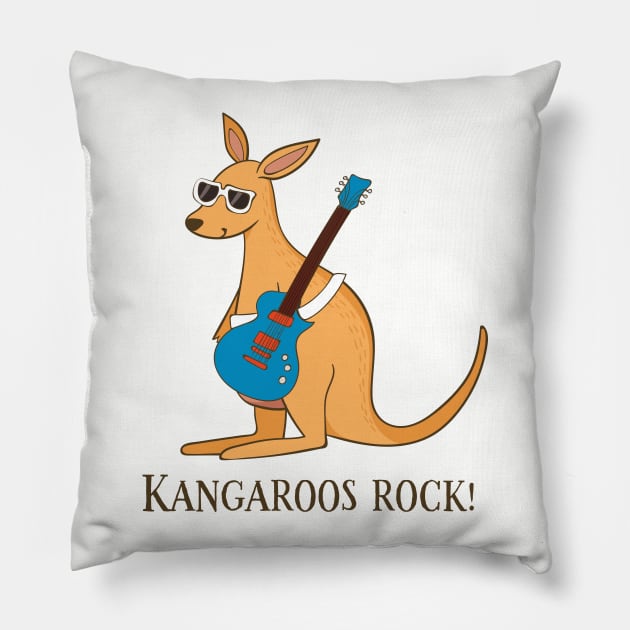 Kangaroos Rock, Funny Cute Kangaroo Australian Pillow by Dreamy Panda Designs