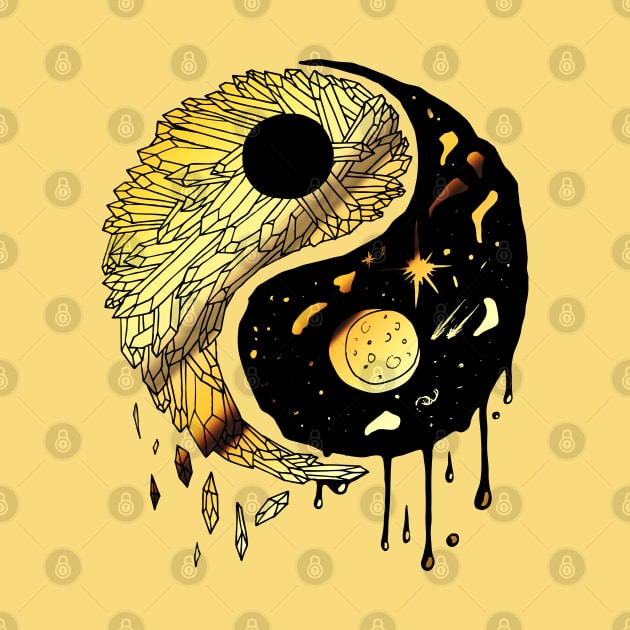 Gold Yin Yang Crystals and The Night Sky by kenallouis