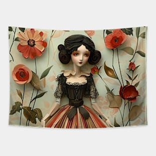 Cute Paper Doll With Fan Victorian Lace Dress Art Tapestry