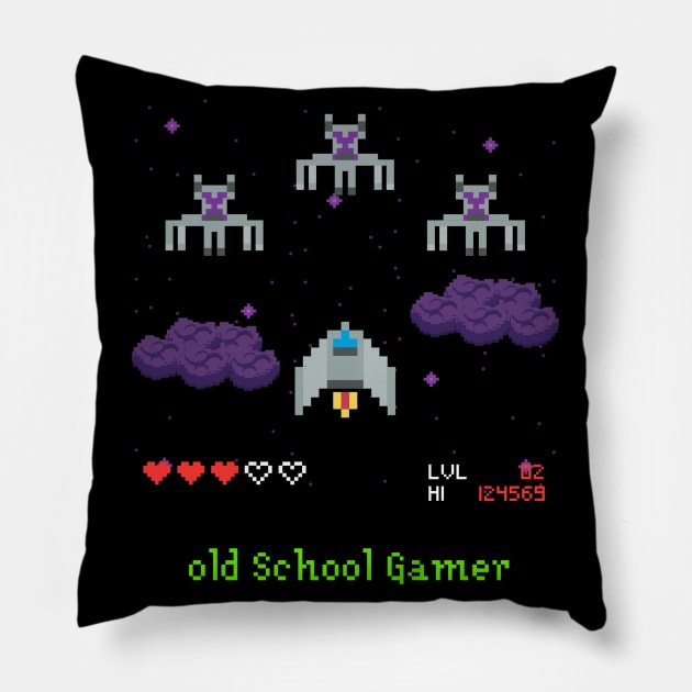 Retro Space Arcade Video Game Pillow by AlondraHanley