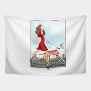 Girl with Ibizan Hound Tapestry