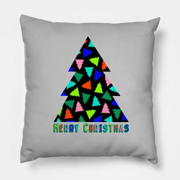 Christmas Tree Pattern in Bright Colours Pillow by OneThreeSix