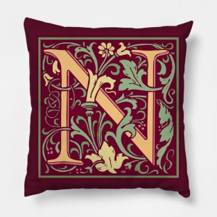 William Morris Vintage Letter N Pillow