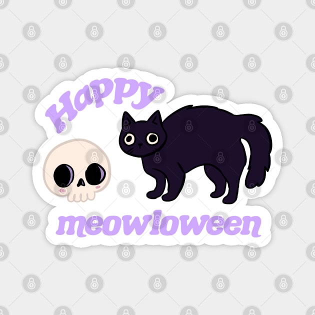 Happy meowloween a cute black cat with a skull Magnet by Yarafantasyart