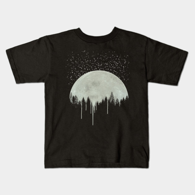 Full Moon Art Forest Trees Silhouette Dripping Paint Gray Gift