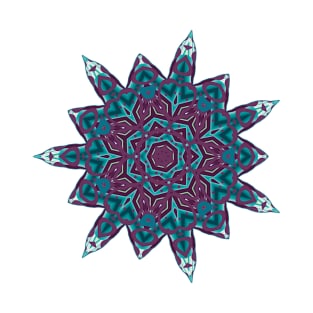 Teal and Purple Abstract Mandala Star Silhouette T-Shirt