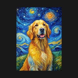 Golden Retriever Dog Breed Painting in a Van Gogh Starry Night Art Style T-Shirt