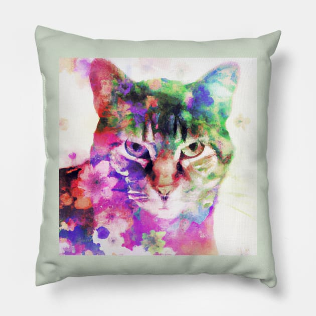 Kitty Cat Surrounded by Flowers Pillow by Star Scrunch