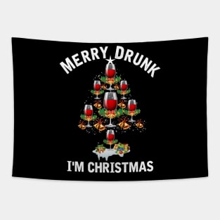 MERRY DRUNK I'M CHRISTMAS PINE WINE TREE Tapestry