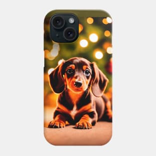 Tiny Dachshund Puppy with Christmas Gifts Phone Case