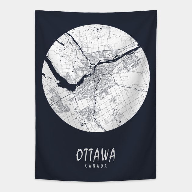 Ottawa, Ontario, Canada City Map - Full Moon Tapestry by deMAP Studio