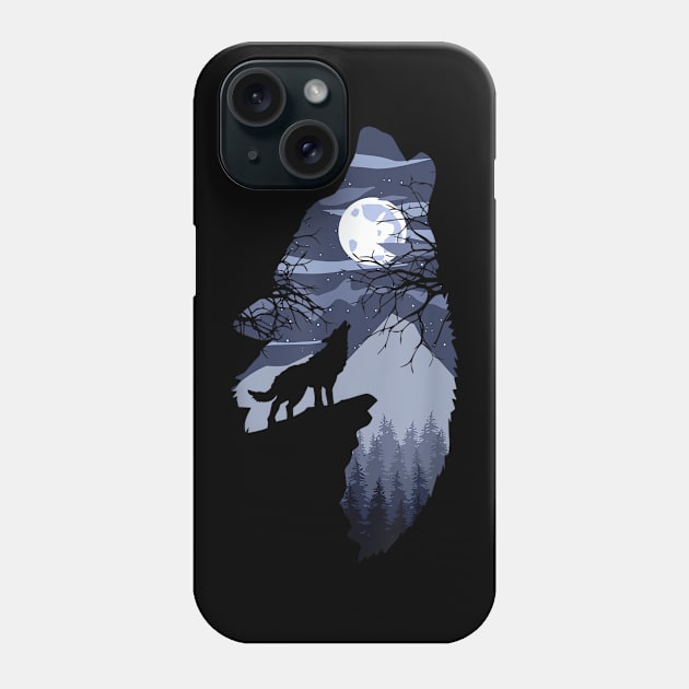 Forest with Full-Moon and Cliff Of Silhouette Howling Wolf Phone Case by The Full Moon Shop