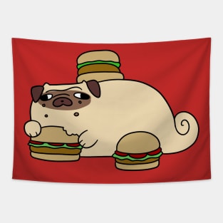 Pug Eating Burgers Tapestry