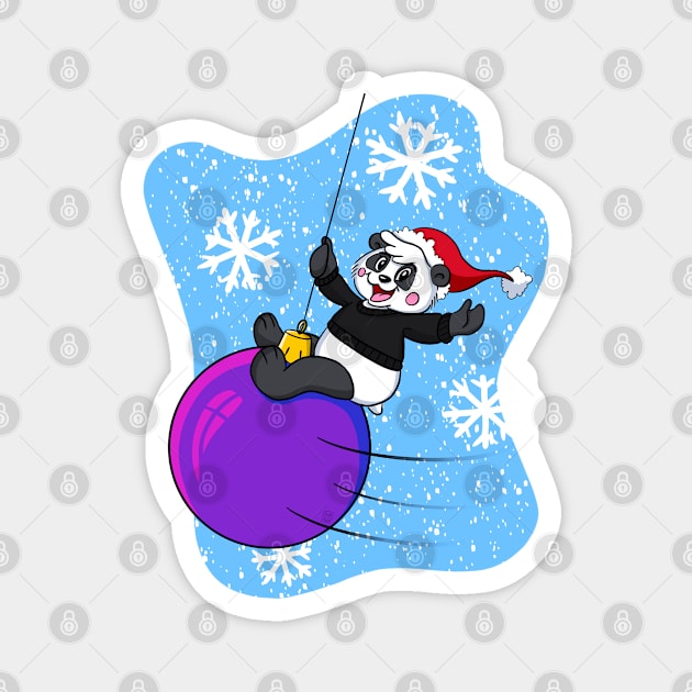 Christmas Santa Panda Wrecking Bauble Magnet by Band of The Pand