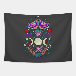 Moth, Triple Moon, Flowers and Stars Tapestry