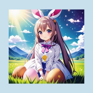 "Egg Hunt Bunny” Anime Girl T-Shirt