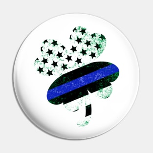 Shamrock shaped symbol with blue line flag for the police Pin