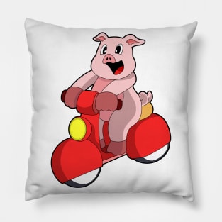 Pig as Biker with Scooter Pillow