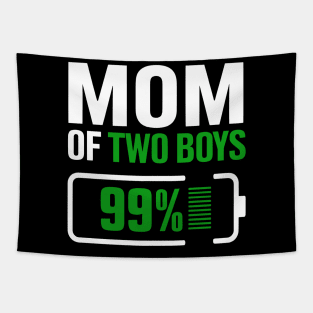 Mom of 2 Boys Funny Parent Mothers Day Fully Charged Battery Tapestry