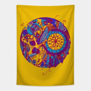 Triad Skull and Dreamcatcher Circle Tapestry