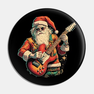 Rock & Roll Christmas Santa Claus Electric Guitar Player Pin