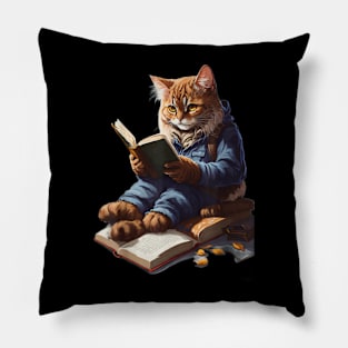 funny Cats Reading A book graphic Cat Kitten Lovers Pillow