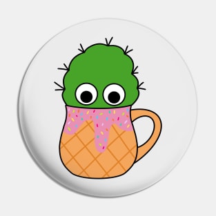 Cute Cactus Design #231: Cute Cactus In Ice Cream Cone Mug Pin