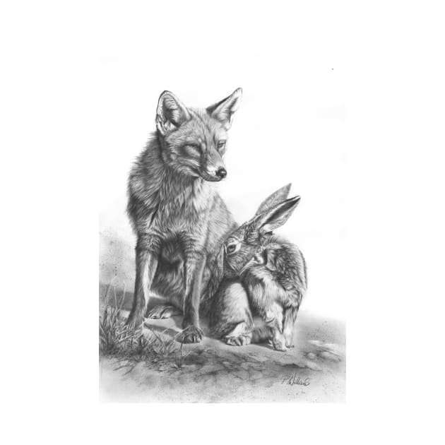 An Unlikely Alliance fox and hare pencil drawing by Mightyfineart