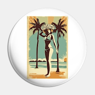 i love retro themed beach palm and girl design Pin