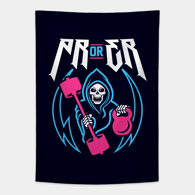 PR or ER (Gym Reaper Kettlebell & Barbell) Funny Gym Ego Lifting Tapestry by brogressproject