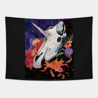 Memory Maps Orbit unicorn skull painting Tapestry