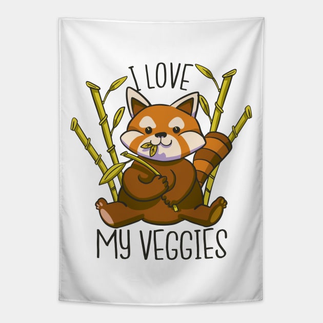 I Love My Veggies Cute Red Panda Tapestry by Visual Vibes