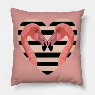 Two Flamingos Heart Pillow