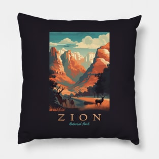 Zion National Park Vintage Travel Poster Pillow