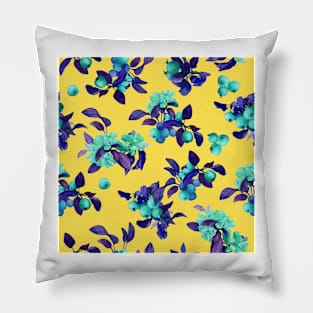 Watercolor small psy apple tree branch on yellow Pillow