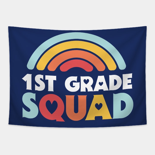 Cute School Teacher 1st Grade Squad with Retro Rainbow and Hearts Tapestry by SLAG_Creative