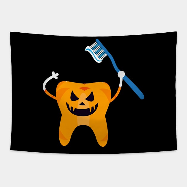 Halloween Tooth Pumpkin Dentist Gift Tapestry by Walkowiakvandersteen