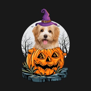 Havanese Halloween Dog Shirt With Witch Hat Pumpkin Funny Gift T-Shirt