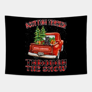 Christmas Scottish Terrier Through The Snow Dog Santa Truck Tree Tapestry