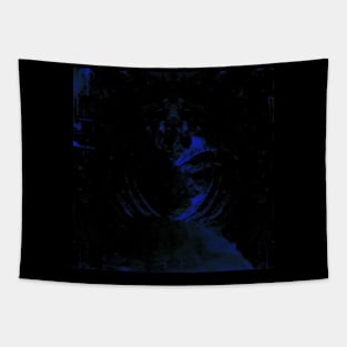 Digital collage and special processing. View from night dreams. Tunnels. Blue. Tapestry