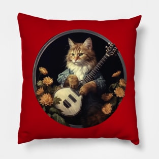 Cottagecore Aesthetic Cat Playing Banjo - Camping Pillow