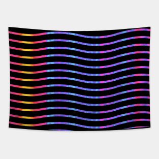 Wavy Lines Rainbow on Black Tapestry