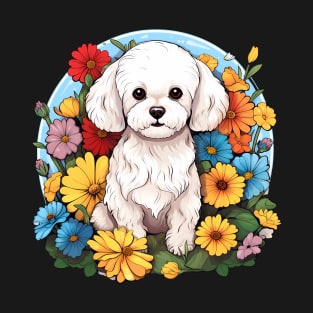 Bichon Frise Floral Flower Cute Colorful Puppy Dog T-Shirt