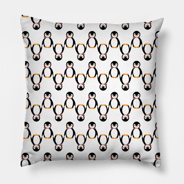 Penguins in Scarves Pillow by tanyadraws