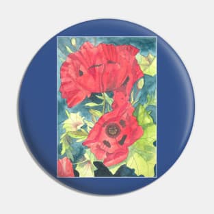 Red poppies watercolour painting Pin