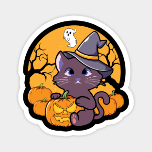 Halloween Cute Cat Pumpkin Witch Hat Magnet