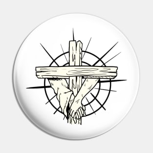 wooden cross and wounded hand Pin