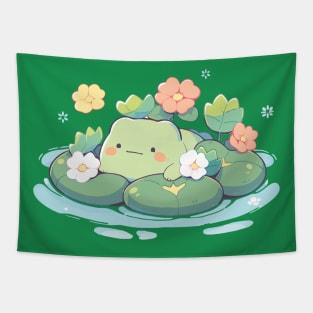 Water Lily Kawaii Baby Frog Tapestry